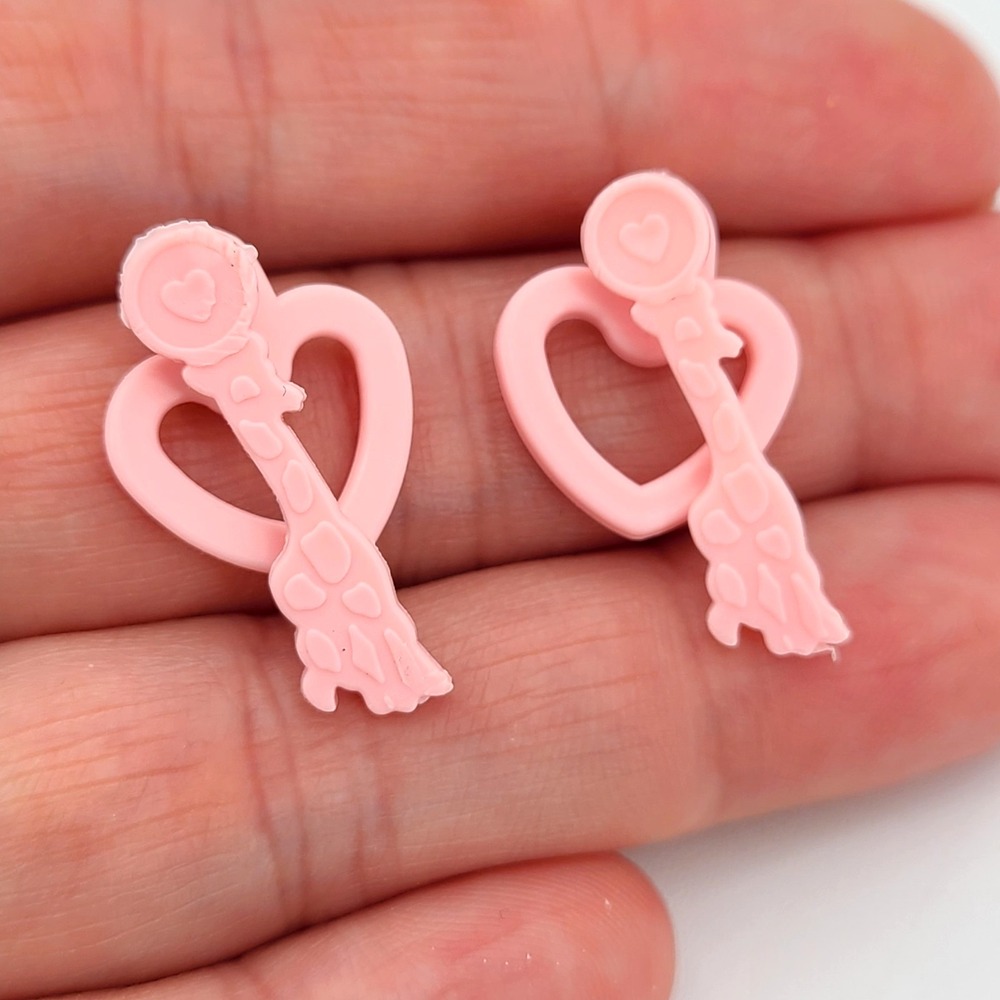 VTG 1988 Animal Lovin' Barbie Doll Pink Heart Giraffe Earrings Only Vintage